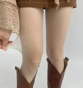 Mujer medias brillantes diamantes estrella y2k panty transparente brillante sexy
