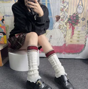 Korean JK style knitted leg warmers chunky cable knit colorblock fashion calf socks for women