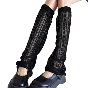 Schwarze Spitzen Beinstulpen, Gothic Lolita JK Stil lange Strümpfe, sommerliche dünne Beinwärmer.