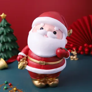 Mignonne tirelire Père Noël de dessin animé, décoration de table de Noël en résine.