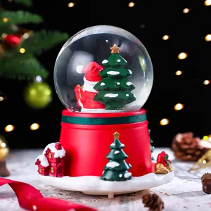 Christmas snow globe music box with Santa Claus and glowing lights for holiday decor.