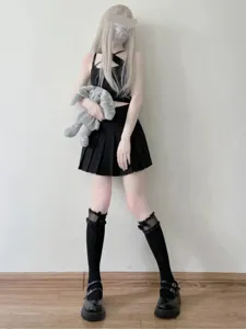 Cute Lolita black lace bow mid-calf socks sweet Japanese JK style stockings for daily wear