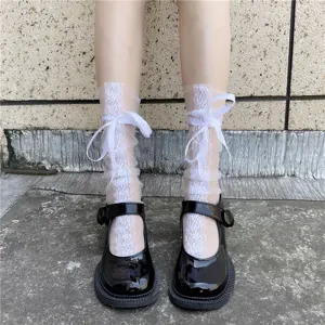 Calzini corti trasparenti in pizzo Lolita cristallo vetro tulle fiocco fata donna