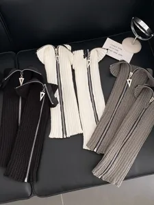 Chauffe-jambes tricotés à fermeture éclair y2k chaussettes slouch automne hiver chaudes mollet