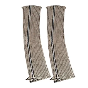 Jambières chauffantes en tricot gris avec fermeture éclair, chaussettes Y2K automne hiver.