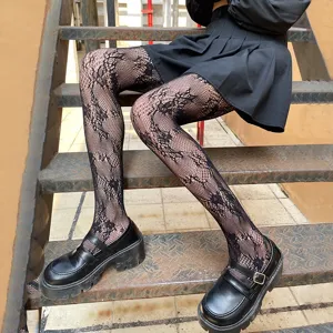 Collants résille floraux noirs pour femmes bas sexy jambes minces style gothique