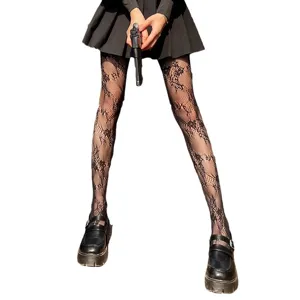 Collants résille floraux noirs femme style lolita sombre bas sexy et mince pour été