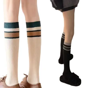 Chaussettes mi-mollet style collège rayées classiques jambes fines chaussettes JK