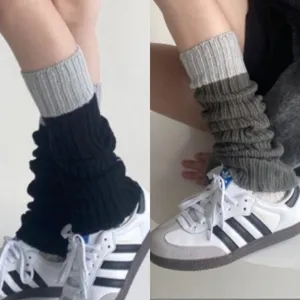 Knit leg warmers contrast color slouchy socks cozy warm ribbed calf socks for women daily autumn winter