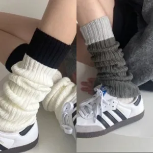 Knitted leg warmers fall winter color block stacked socks cozy casual fashion calf socks