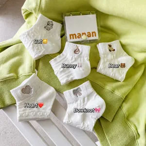 Women Cute Cartoon Embroidery Short Socks Sweet College Style Pure Cotton 3D Jacquard White Casual Ankle Socks