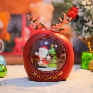 Christmas night light resin ornament desktop decoration cute Santa Claus with reindeer antlers.