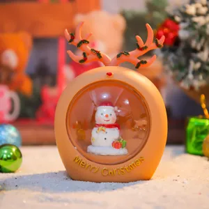 Christmas cute snowman reindeer night light detail, festive bedroom ambient glowing ornament decor.