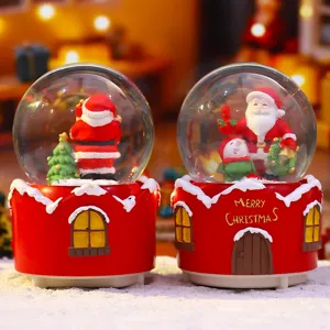 Weihnachts Schneekugel Spieluhr mit Weihnachtsmann und Schneemann, leuchtende LED Deko Lampe.