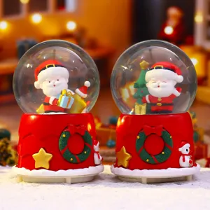 Christmas snow globe decoration with cute Santa Claus figure, festive desktop ornament for holiday.