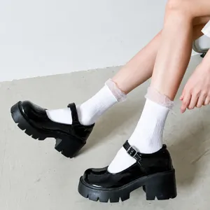 Women's Cute Lace Ruffle Mid Tube Socks JK College Style Lolita Bubble Cuff Princess Hosiery Sweet Fashion Daily Socks