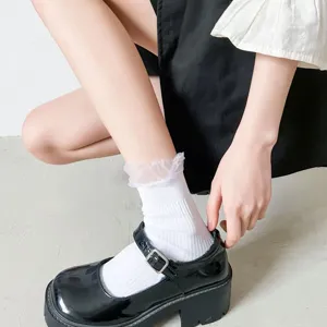 Japanese cute white lace ruffle mid-tube socks, Lolita JK college style princess cotton socks.