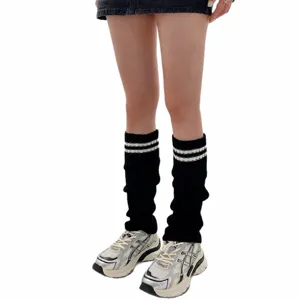 Jambières rayées en tricot japonaises mignonnes lolita hiver chaudes noires femme