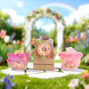 Details of the cute resin stump and flower crystal cluster blind box ornaments for desktop decor.