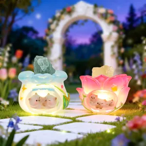 Crystal stone flower night light desktop ornament home decor gift romantic scenic detail
