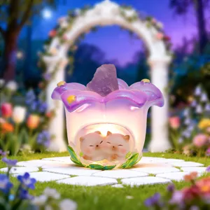 Crystal flower glowing ornament desktop decor cute animal blind box gift home decoration.