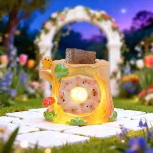Decorative tree stump aromatherapy crystal ornament with glowing light for home desk decor.