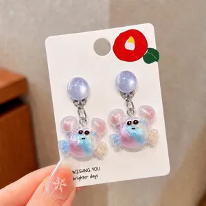 Cute cartoon ocean style gradient glitter resin crab clip-on earrings for kids girls no piercing