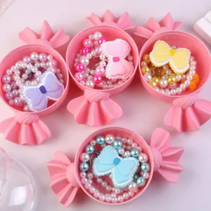 Cute candy box resin pearl beaded necklace and bracelet set for kids, wonderful jewelry gift.