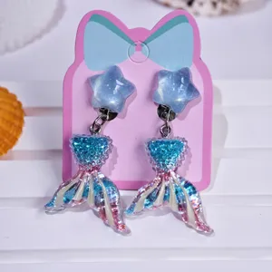 Cute children clip-on earrings glitter mermaid tail star design girl party jewelry gift