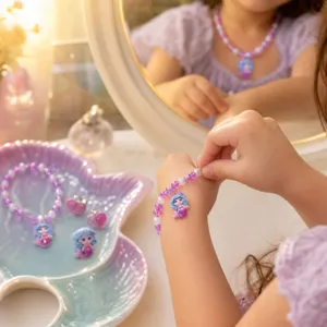 Children mermaid pearl necklace set little girl princess bracelet earrings cute five-piece jewelry