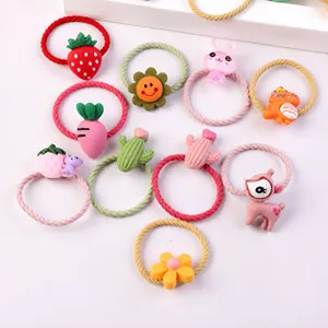 Cute kids hair ties set with colorful cartoon resin charms elastic rubber bands for girls
