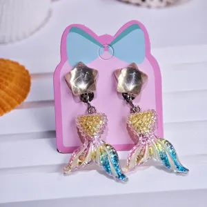 Kids clip on earrings cute star mermaid tail glitter design girls party dress jewelry