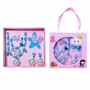 Children princess jewelry gift set including necklace bracelet earrings hair clip detailing