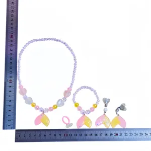 Children mermaid tail beaded necklace bracelet ring earrings set cute princess jewelry
