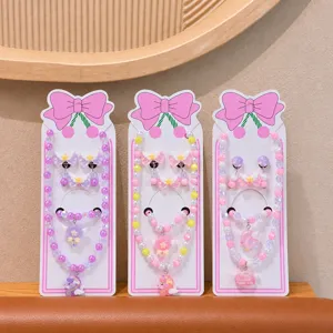Kids cartoon pearl necklace bracelet earrings set cute unicorn princess jewelry accessories