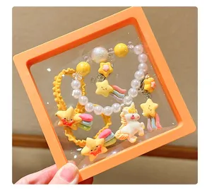 Children's cute star unicorn pearl bracelet and hair tie set, lovely detailed accessory.