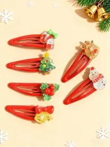 Kids Christmas hair clips set, cute holiday snap hair accessories for little girls and babies.