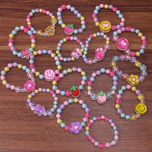 Children Cute Cartoon Resin Beaded Bracelet Jelly Color Princess Crown Heart Fruit Floral Handmade Jewelry Gift For Girls