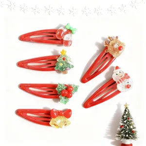 Children Christmas hair clips set, cute resin holiday decorative hair pins for little girls.