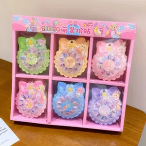 Children's cute press-on nail 6-box set, colorful cartoon magical girl toy details.