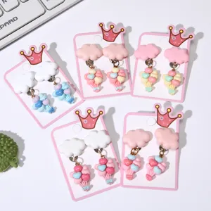 Kids Cute Cloud And Balloon Clip-On Earrings Sweet Princess Style Resin Non-Pierced Ear Clips For Little Girls Children Jewelry