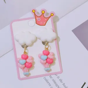 Kids cute cloud balloon clip earrings sweet princess style non pierced ear jewelry detail