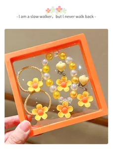 Kids flower pearl bracelet set cute cartoon hair ties clip earrings sweet children jewelry gift