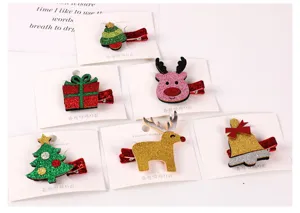Christmas children hair clips glitter cute cartoon deer tree hairpin set for girls kids