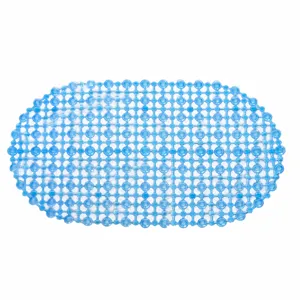 Tapis de douche antidérapant en PVC bleu design ovale pour salle de bain et hôtel