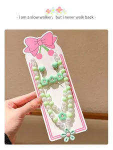 Cute kids pearl necklace and clip-on earrings set with sweet floral design for girls daily wear
