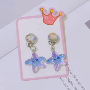 Cute cartoon star clip-on earrings for kids, painless non-pierced resin sparkly cute jewelry.