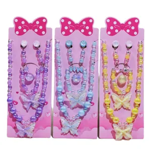 Kids pearl jewelry set 5 pieces cute bow necklace bracelet ring earrings wholesale children gifts