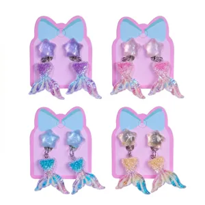 Kids clip-on earrings set glitter star mermaid tail resin princess party jewelry dress up