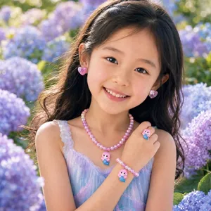 Kids mermaid necklace set cute cartoon princess beaded bracelet for little girls jewelry